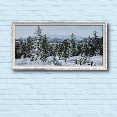 Картина репродукция фотокартина горизонтальная в рамке Зимний сельский пейзаж 38*75*2 см RP-10293 фото