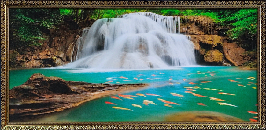 Фотокартина Горный пейзаж в рамке горизонтальная "Бурный водопад" 36*76*2 см RP-00159 фото