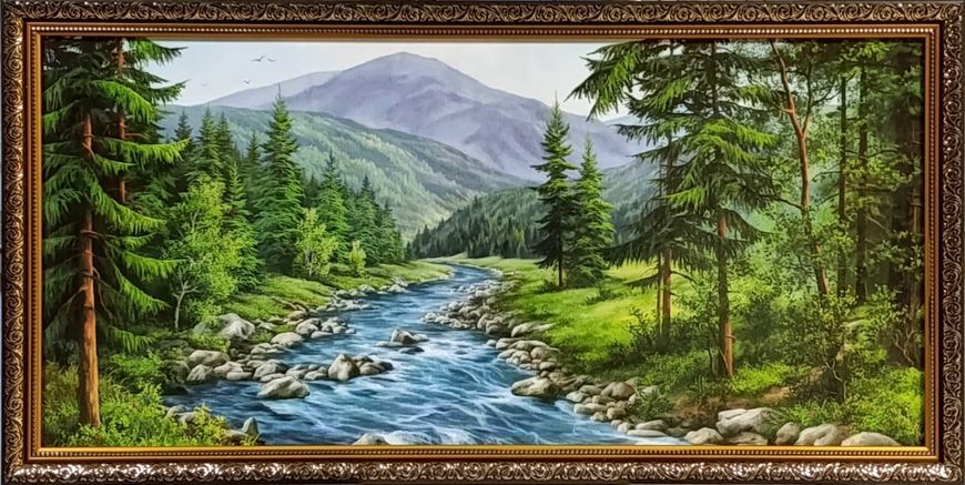 Фотокартина горизонтальна в рамці Літній Гірський пейзаж "Гірська річка" 38*75*2 см RP-10399 фото