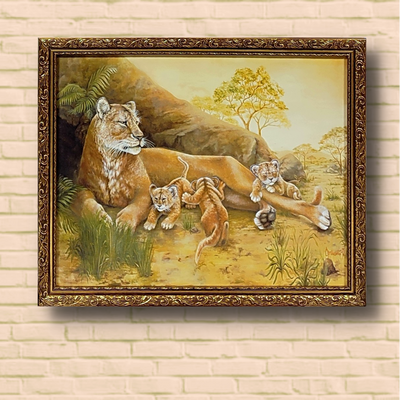 Фотокартина горизонтальная в рамке анималистика "Львиная семья" 45*55*2 см RP-00356 фото