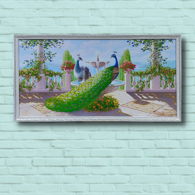 Фото-картина репродукция в рамке горизонтальная "Павлины у фонтана" 55*105*2 см RP-00260 фото
