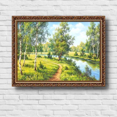 Картина &laquo;Летний пейзаж деревья у реки&raquo; в декоративной раме 45*55 см RP-000265-1 фото