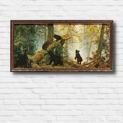 Картина &laquo;Утро в сосновом лесу&raquo; с медведями в декоративной раме 38*75 см RP-00007 фото