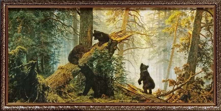 Картина &laquo;Утро в сосновом лесу&raquo; с медведями в декоративной раме 38*75 см RP-00007 фото
