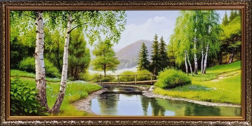 Картина &laquo;Берёзовая роща у реки&raquo; в декоративной раме 38*75 см RP-12628-3 фото
