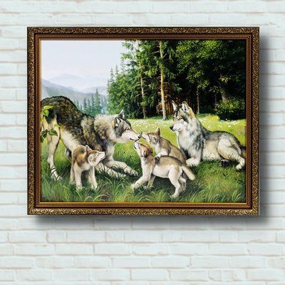 Картина репродукция в раме фотокартина горизонтальная "Волчья семья" 45*55*2 см RP-00148-3 фото