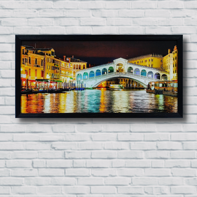 Фотокартина городской пейзаж в раме 3D картина репродукция "Ночная Венеция" (блеск) 38*75*2 см RP-00087 фото