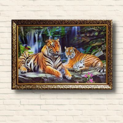 3D картина &laquo;Тигры у водопада&raquo; в декоративной раме 65.5*45.5*2 см 3d - 1013 фото