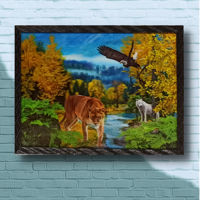 Фотокартина 3D горизонтальная в рамке Анималистика "Лесные звери" 42*32*1.5 см 3d - 035 фото