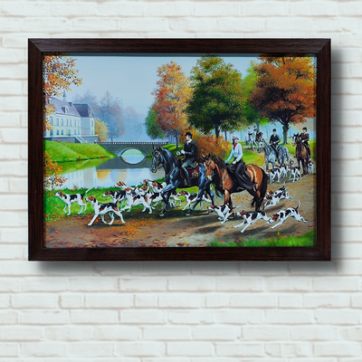 Фотокартина сюжетная горизонтальная в рамке "Царская охота на конях с собаками" 58*78*2 см RP-00371 фото