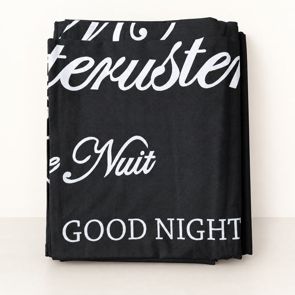 Двуспальный Комплект постельного белья из бязи &laquo;Good Night&raquo; &mdash; черный с белым принтом D-1017 фото