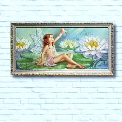 Фотокартина 3D "Девочка Эльф в лилиях на озере" сюжетная горизонтальная в рамке 38х75х2 см RP-00113 фото