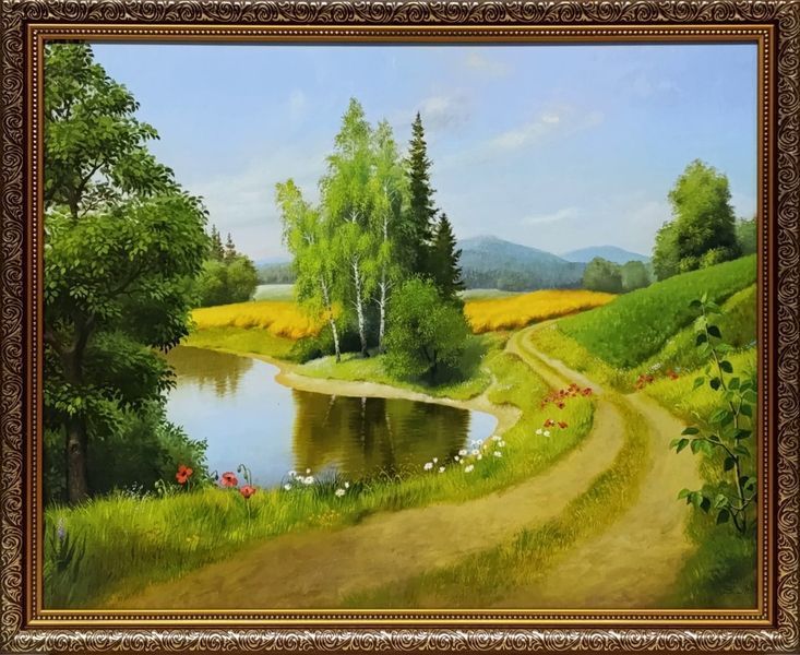 Картина "Дорога біля озера" - літній пейзаж у декоративній рамі 45*55 см RP-00033-2 фото