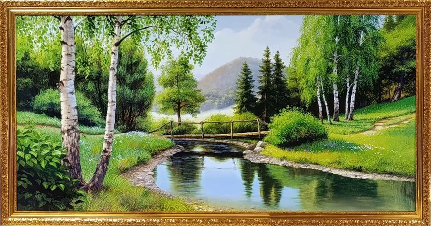 Картина &laquo;Берёзовая роща у реки&raquo; в декоративной раме 58*108 см RP-12628-2 фото