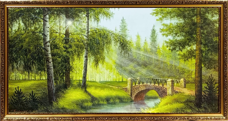 Фотокартина в раме весенний пейзаж "Ранним утром в парке" 58*108*2 см RP-1068 фото