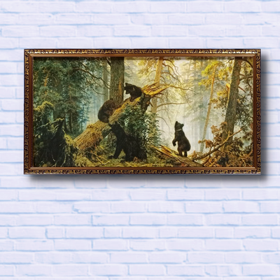 Картина репродукция в раме анималистика 3D фотокартина Медведи в сосновом бору (блеск) 57х107х2 см RP-00007-1 фото