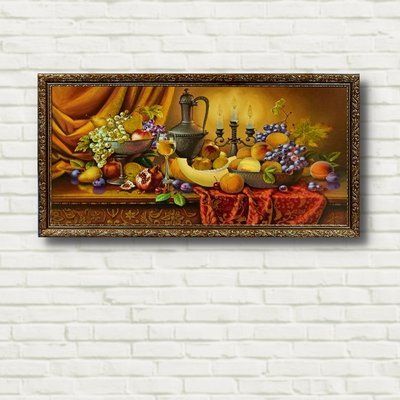 Картина 3D натюрморт с фруктами и вином в декоративной раме 38*75 см RP-00288-3 фото